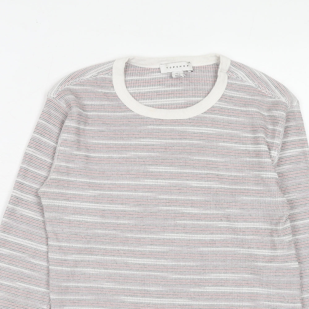 Topshop Womens Red Round Neck Striped Polyester Pullover Jumper Size 6