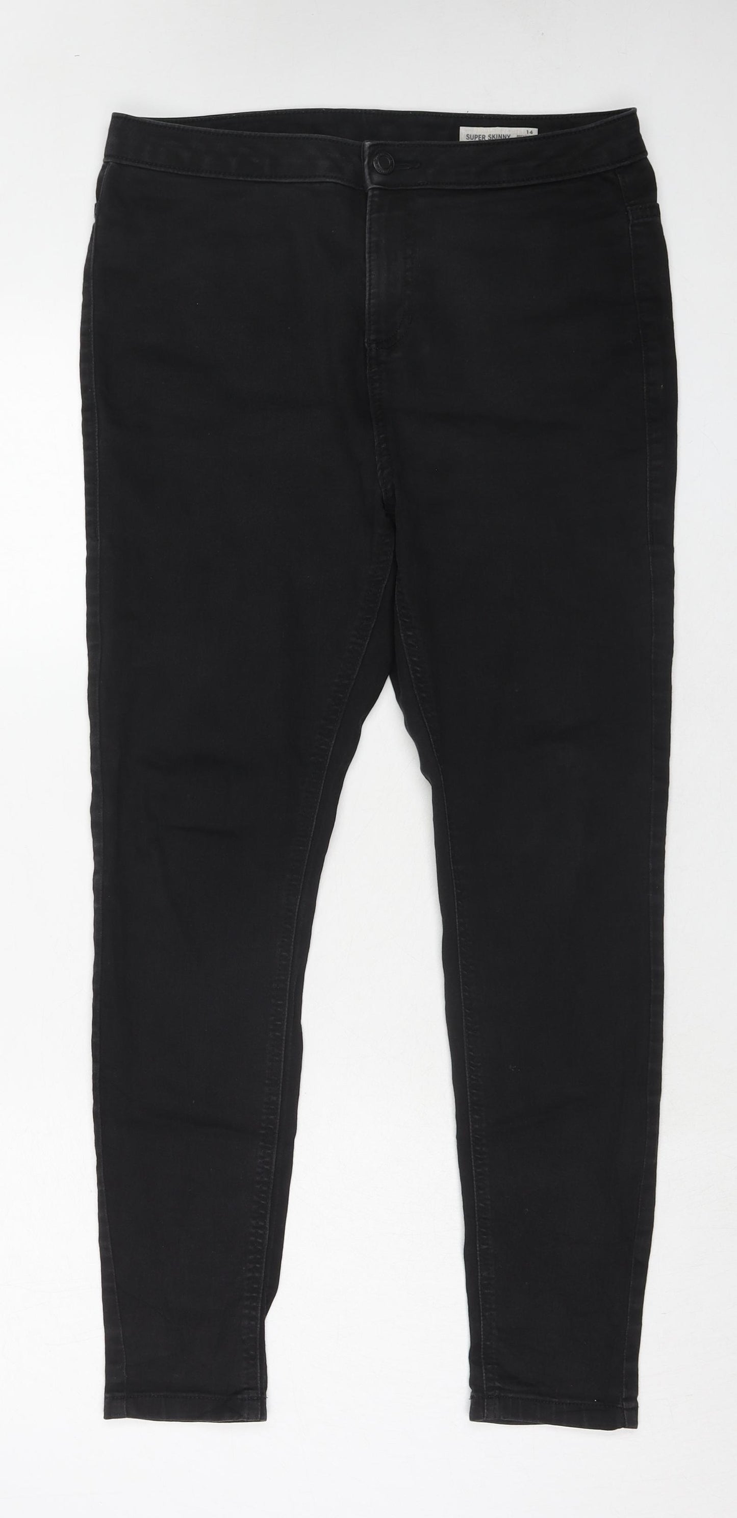 Marks and Spencer Womens Black Cotton Skinny Jeans Size 14 Regular Zip