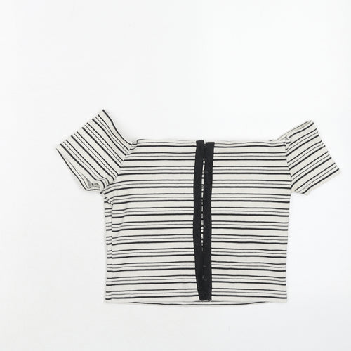Topshop Womens White Striped Cotton Basic Tank Size 8 Square Neck
