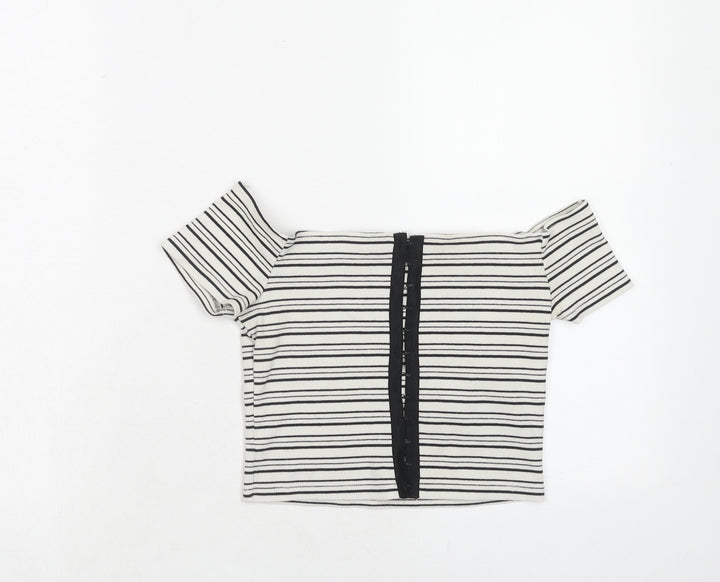 Topshop Womens White Striped Cotton Basic Tank Size 8 Square Neck