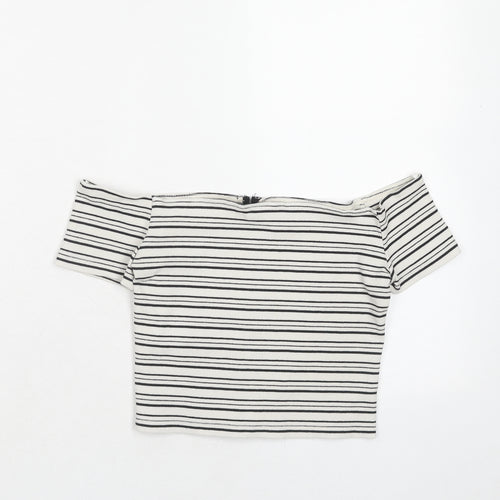 Topshop Womens White Striped Cotton Basic Tank Size 8 Square Neck