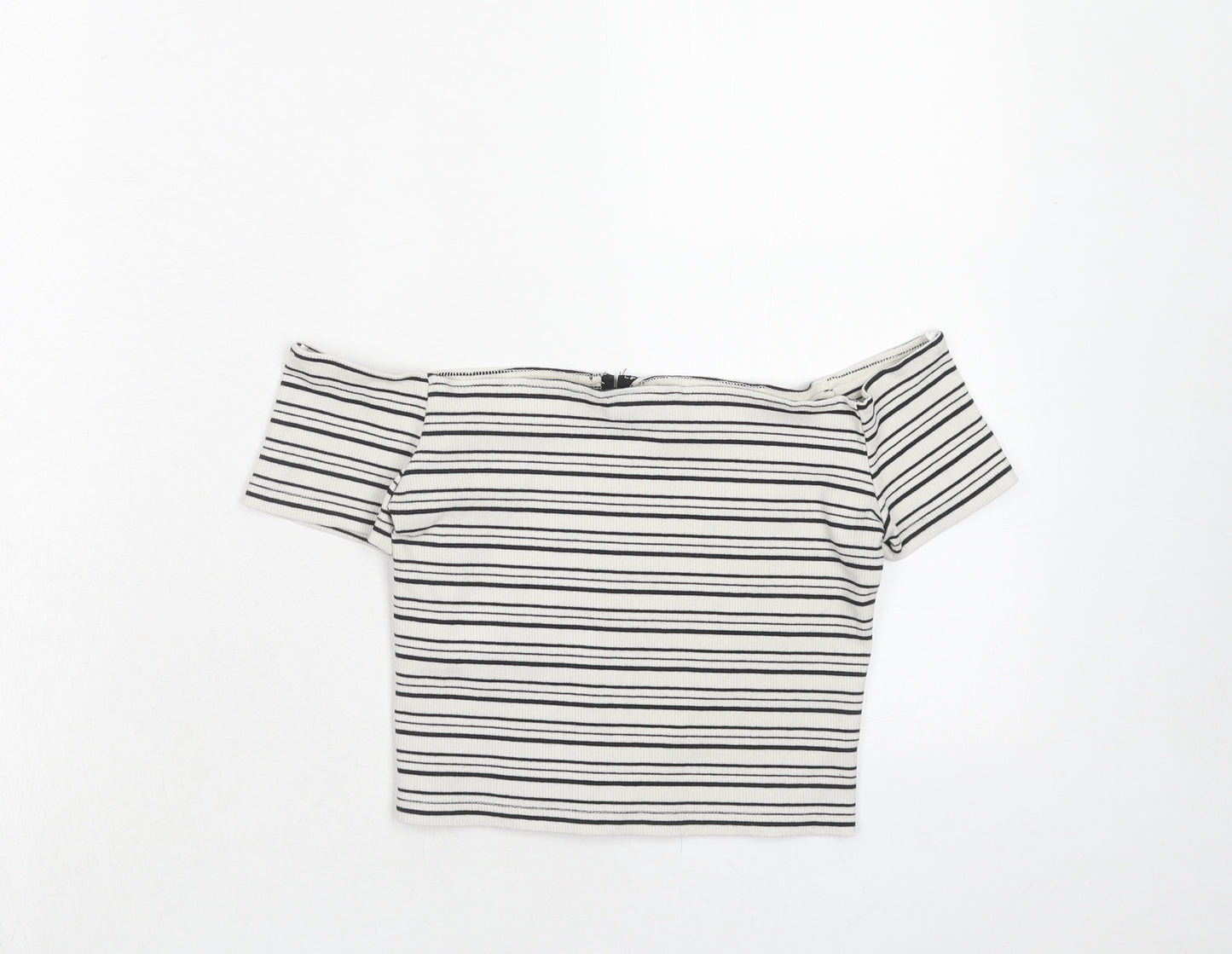 Topshop Womens White Striped Cotton Basic Tank Size 8 Square Neck
