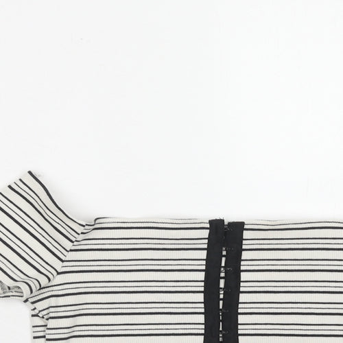 Topshop Womens White Striped Cotton Basic Tank Size 8 Square Neck
