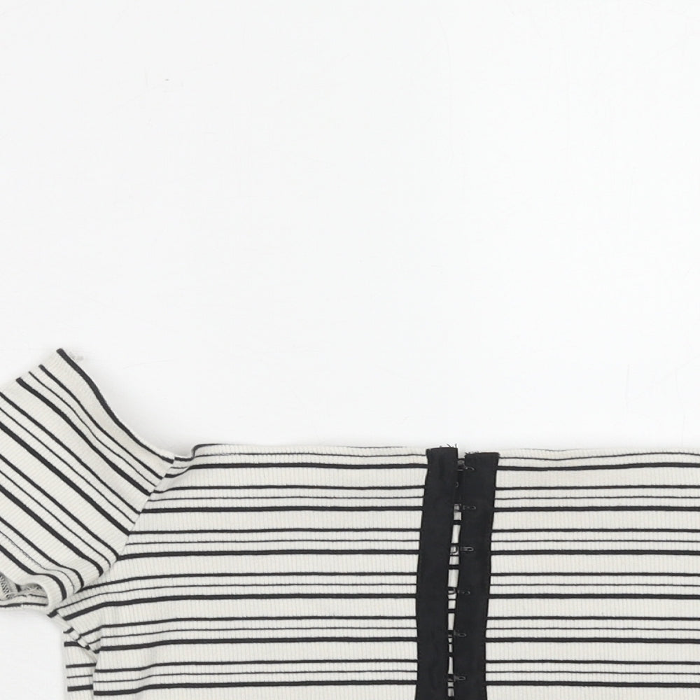 Topshop Womens White Striped Cotton Basic Tank Size 8 Square Neck