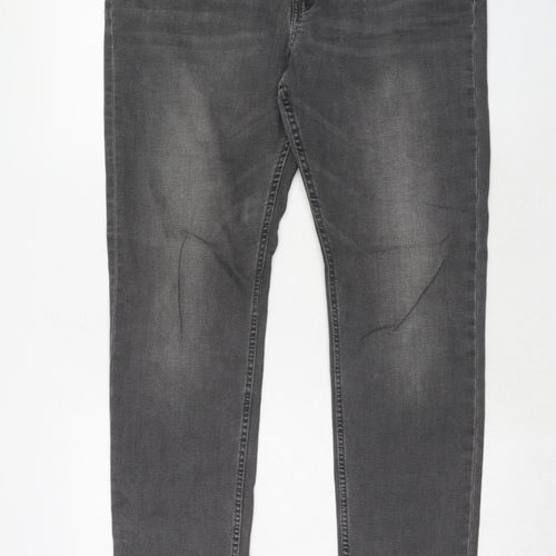 Marks and Spencer Womens Grey Cotton Straight Jeans Size 16 Slim Zip