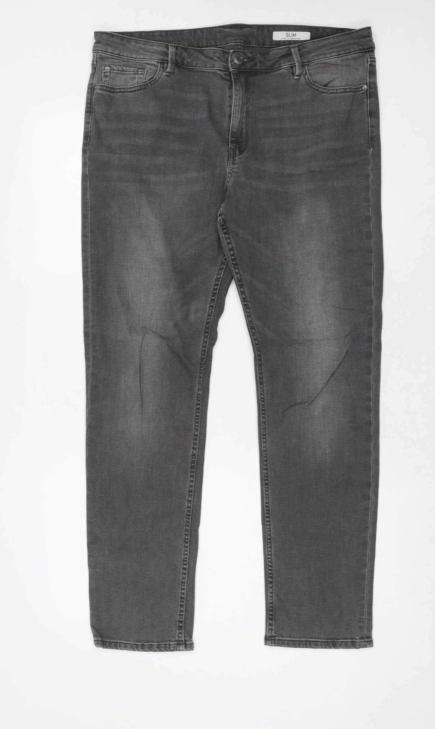 Marks and Spencer Womens Grey Cotton Straight Jeans Size 16 Slim Zip