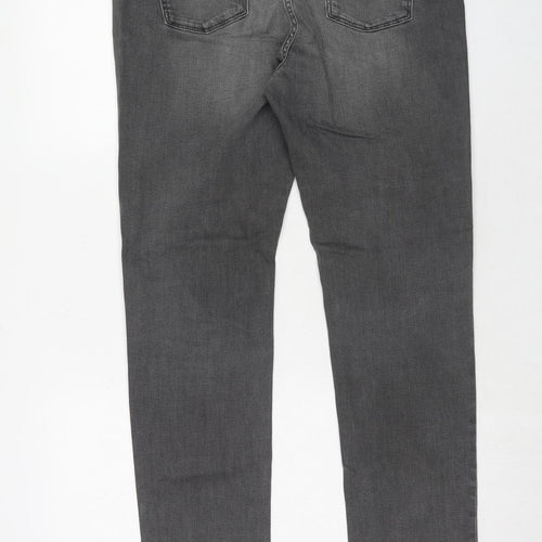 Marks and Spencer Womens Grey Cotton Straight Jeans Size 16 Slim Zip