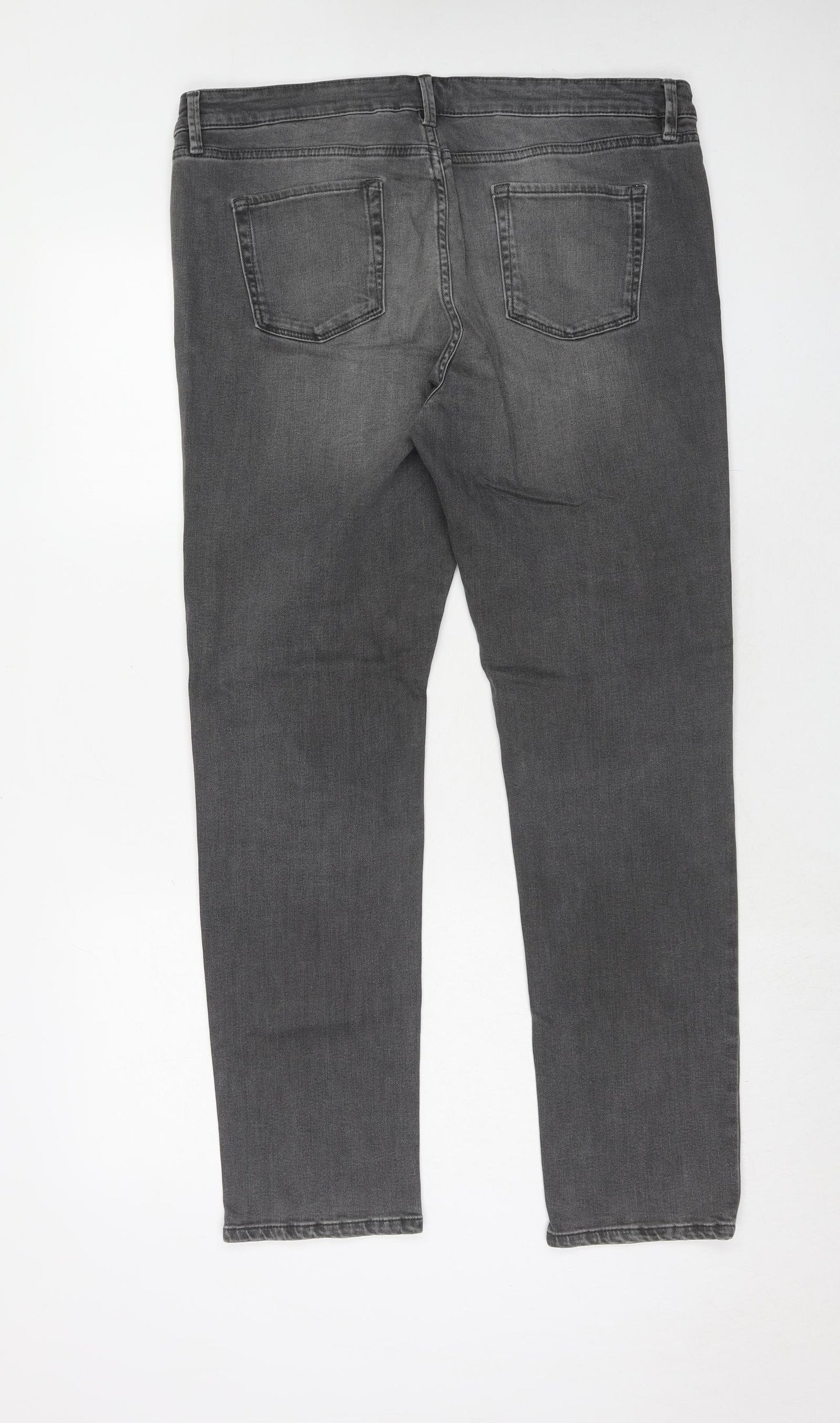 Marks and Spencer Womens Grey Cotton Straight Jeans Size 16 Slim Zip