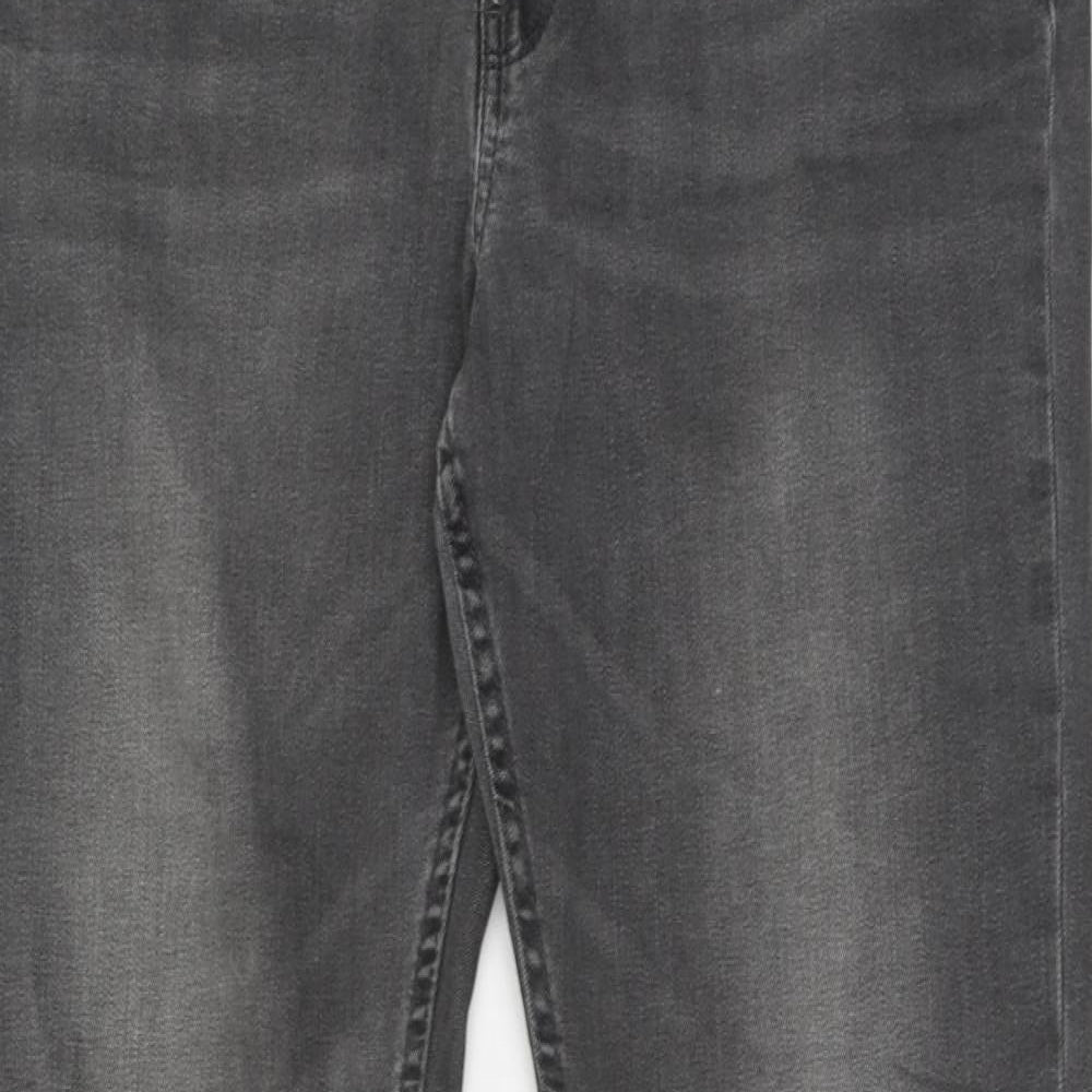 Marks and Spencer Womens Grey Cotton Straight Jeans Size 16 Slim Zip