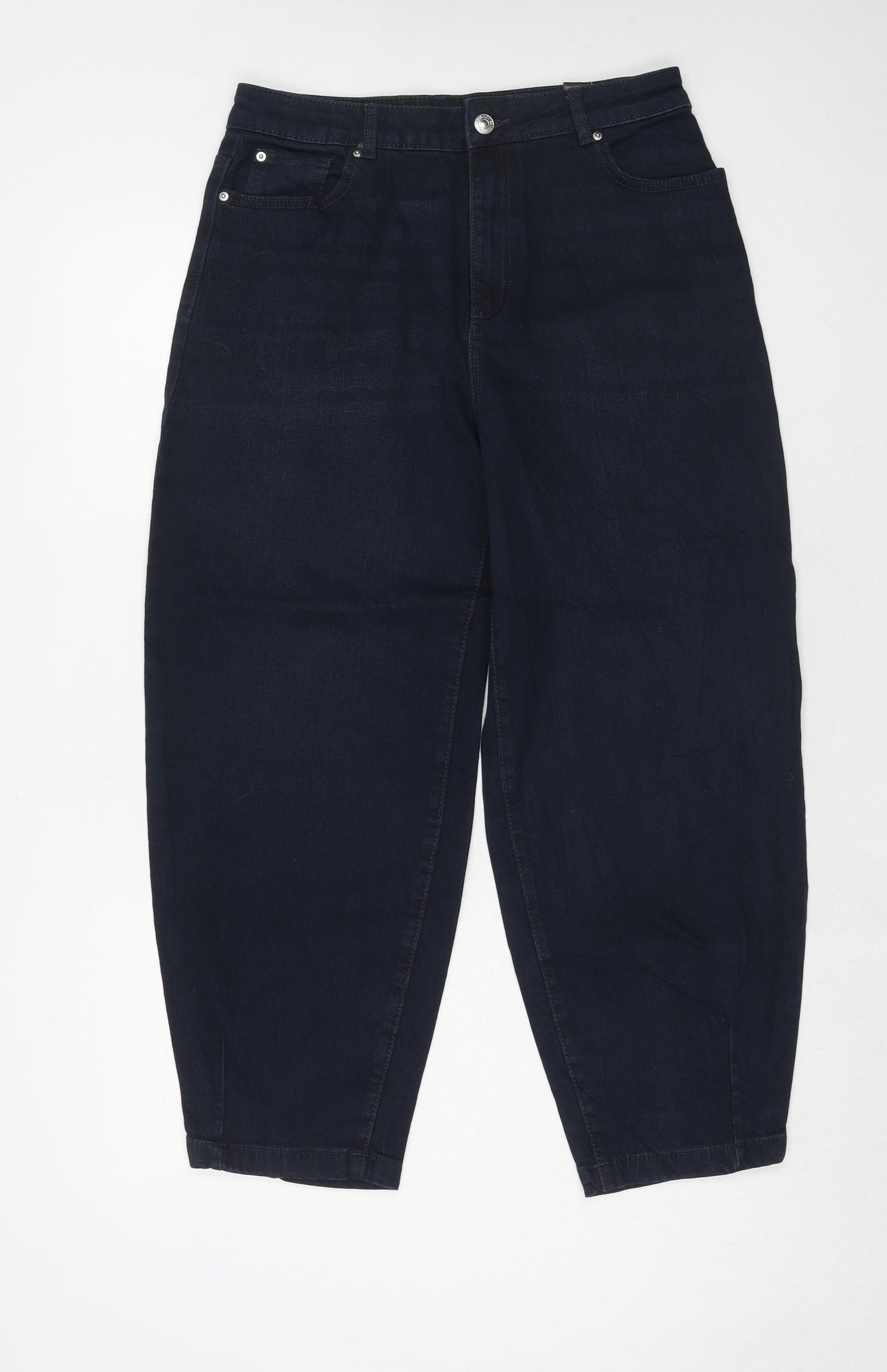 Marks and Spencer Womens Blue Cotton Mom Jeans Size 12 Slim Zip