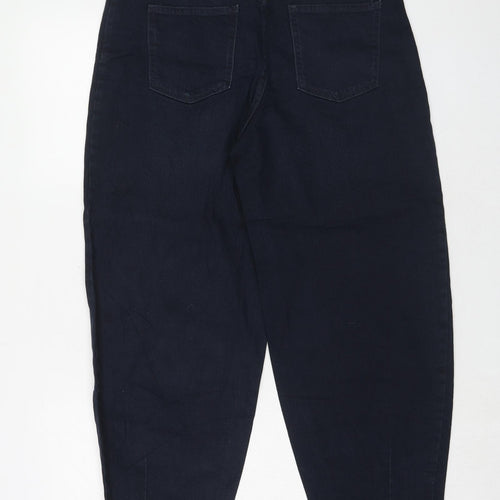 Marks and Spencer Womens Blue Cotton Mom Jeans Size 12 Slim Zip