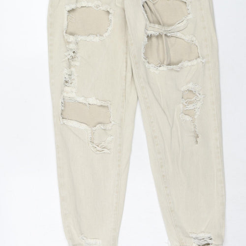 Missguided Womens Beige Cotton Mom Jeans Size 12 Regular Zip