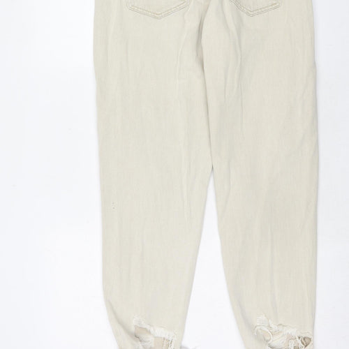 Missguided Womens Beige Cotton Mom Jeans Size 12 Regular Zip