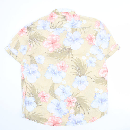 C&A Mens Beige Floral Cotton Button-Up Size 2XL Collared Button