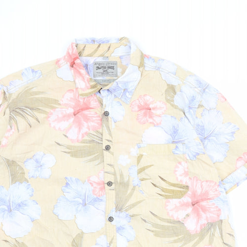 C&A Mens Beige Floral Cotton Button-Up Size 2XL Collared Button