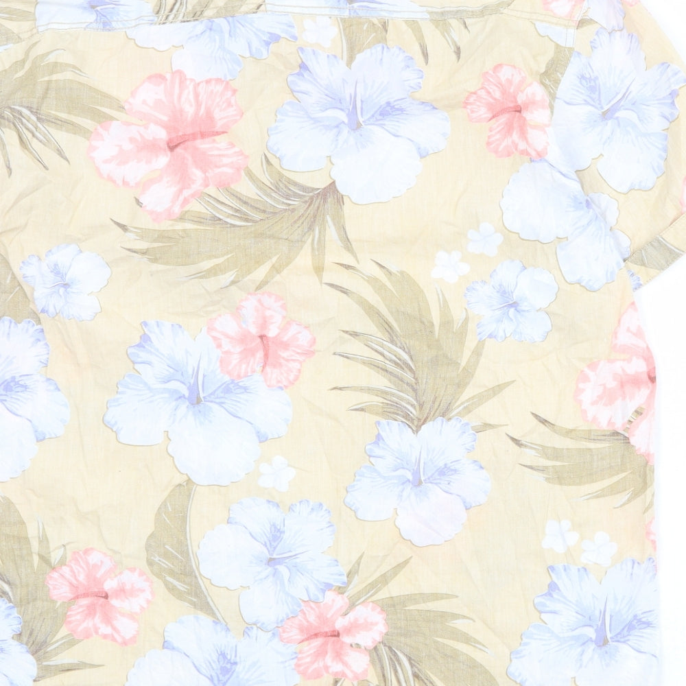 C&A Mens Beige Floral Cotton Button-Up Size 2XL Collared Button