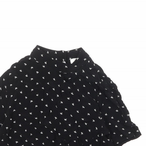 Cooperative Womens Black Geometric Viscose Basic Blouse Size M Round Neck