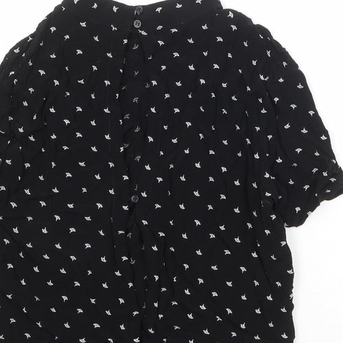 Cooperative Womens Black Geometric Viscose Basic Blouse Size M Round Neck