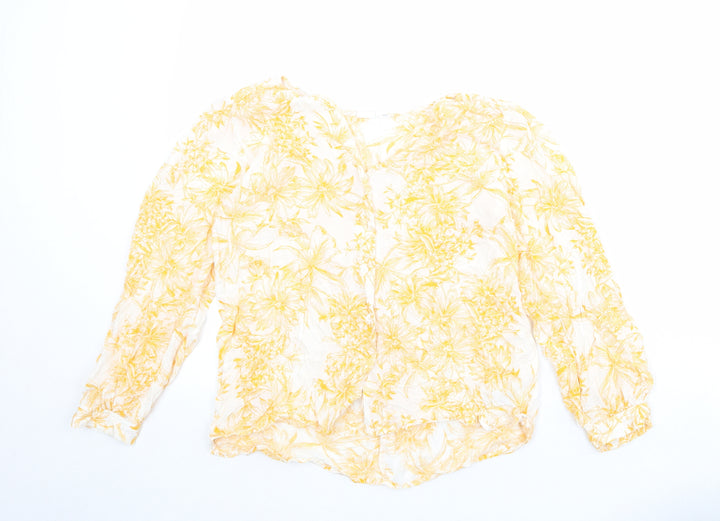 Gap Womens Orange Floral Viscose Basic Button-Up Size S V-Neck
