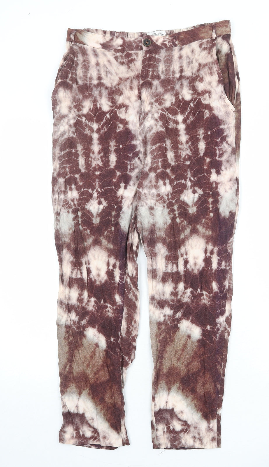 Zara Womens Multicoloured Polyester Trousers Size M Regular Zip - Tie Dye