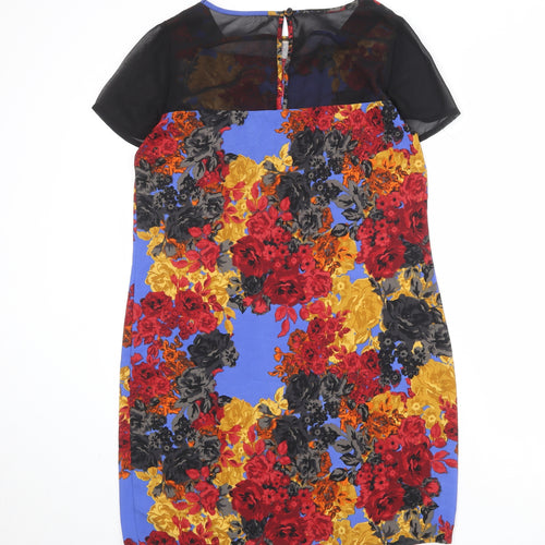NEXT Womens Multicoloured Floral Polyester A-Line Size 14 Round Neck Button