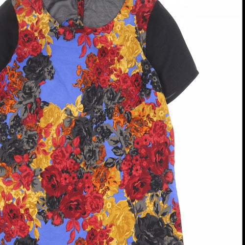 NEXT Womens Multicoloured Floral Polyester A-Line Size 14 Round Neck Button