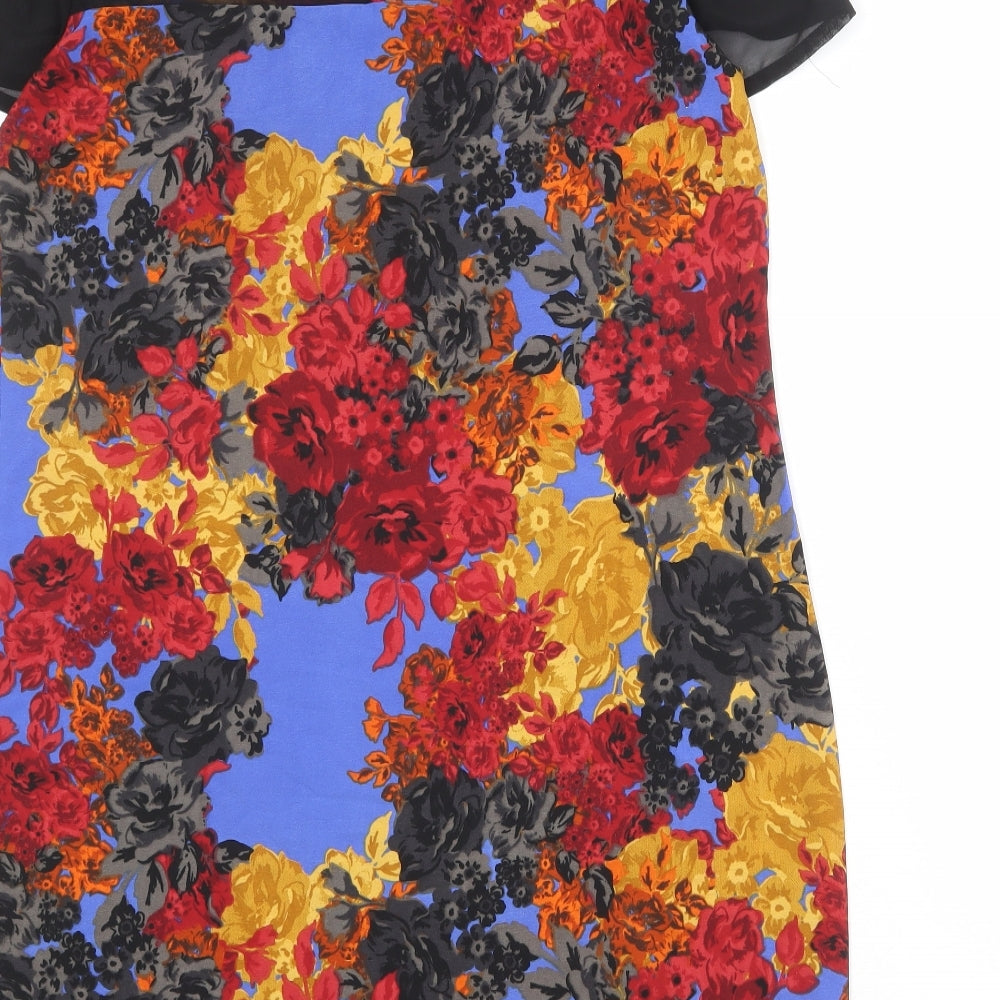 NEXT Womens Multicoloured Floral Polyester A-Line Size 14 Round Neck Button
