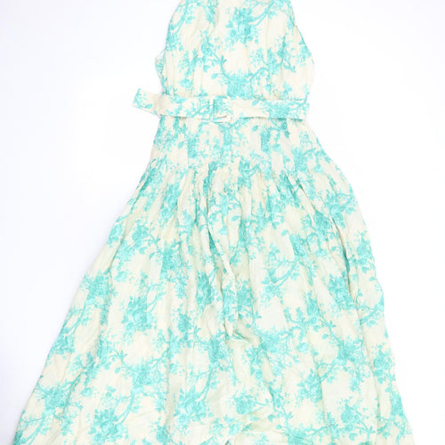 Zara Womens Beige Floral Cotton Maxi Size XL Round Neck Zip