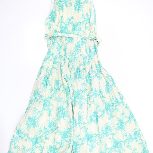 Zara Womens Beige Floral Cotton Maxi Size XL Round Neck Zip