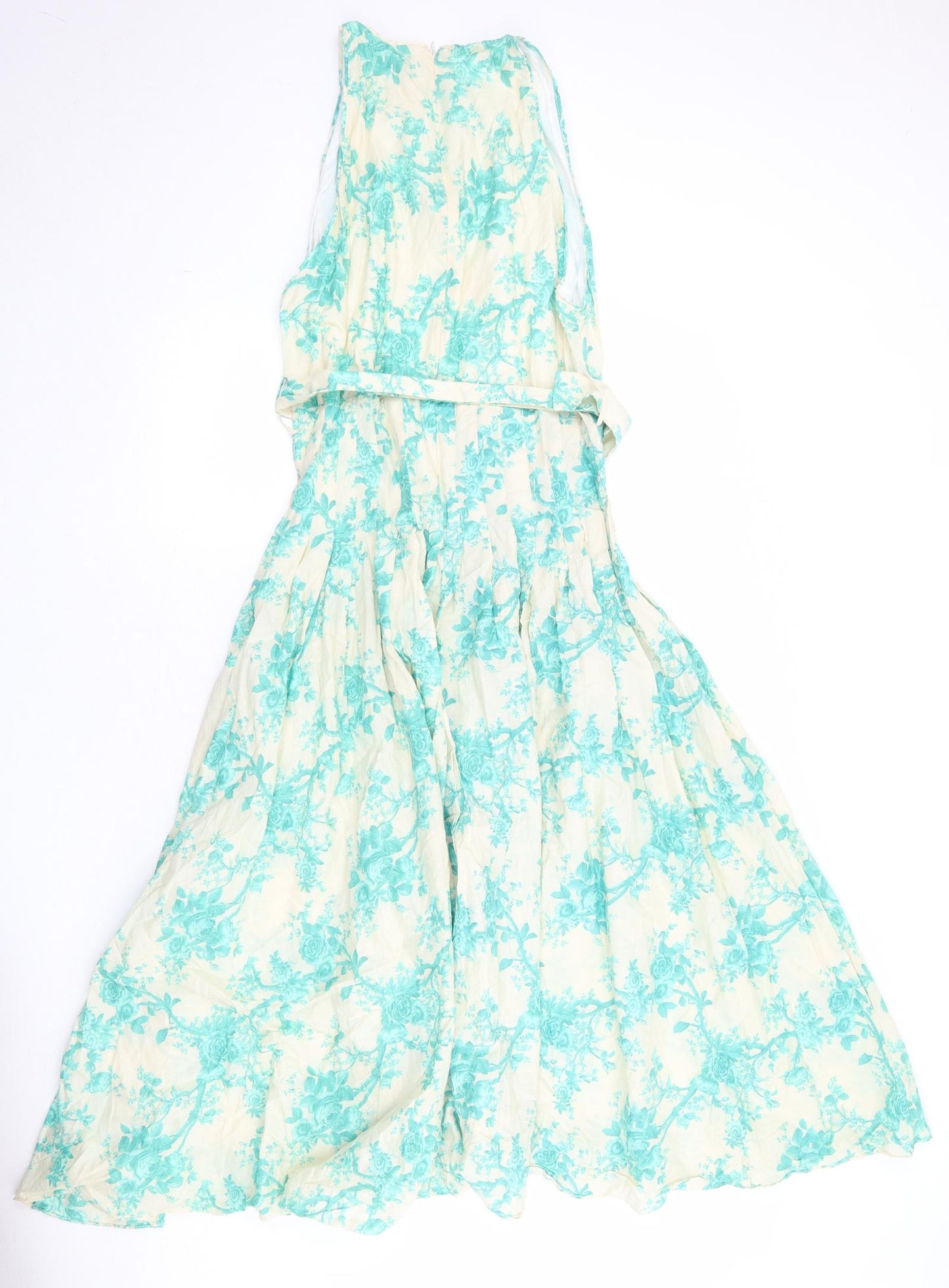 Zara Womens Beige Floral Cotton Maxi Size XL Round Neck Zip