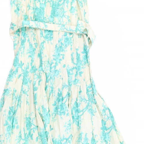 Zara Womens Beige Floral Cotton Maxi Size XL Round Neck Zip