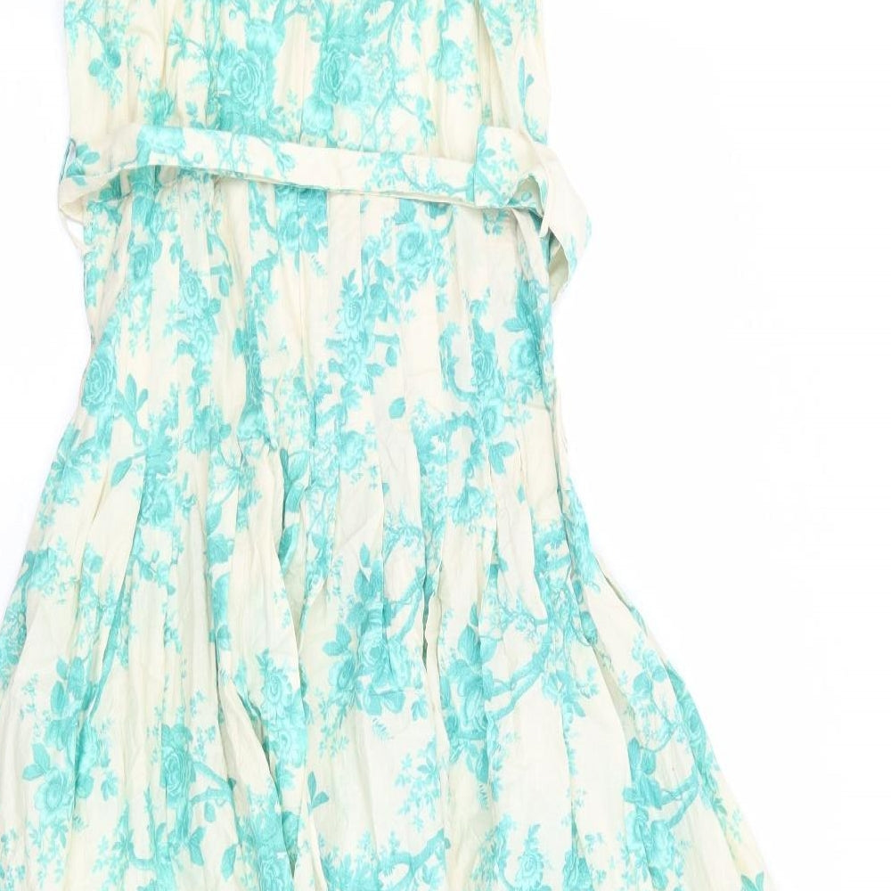Zara Womens Beige Floral Cotton Maxi Size XL Round Neck Zip
