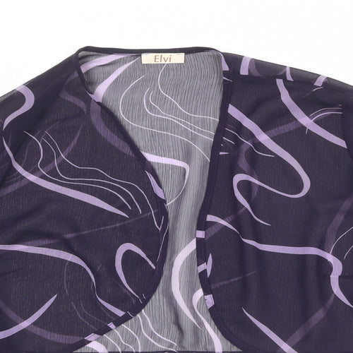 ELVI Womens Purple Geometric Polyester Kimono Blouse Size 24 V-Neck