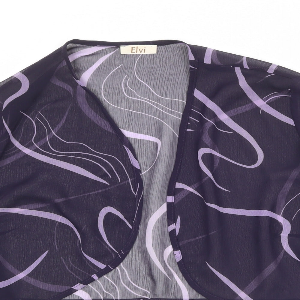 ELVI Womens Purple Geometric Polyester Kimono Blouse Size 24 V-Neck