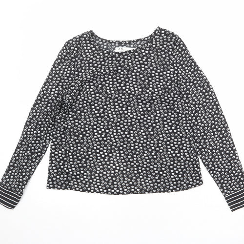 Anna Smith Womens Black Geometric Polyester Basic Blouse Size 8 Round Neck