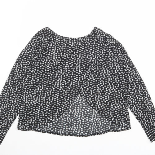 Anna Smith Womens Black Geometric Polyester Basic Blouse Size 8 Round Neck