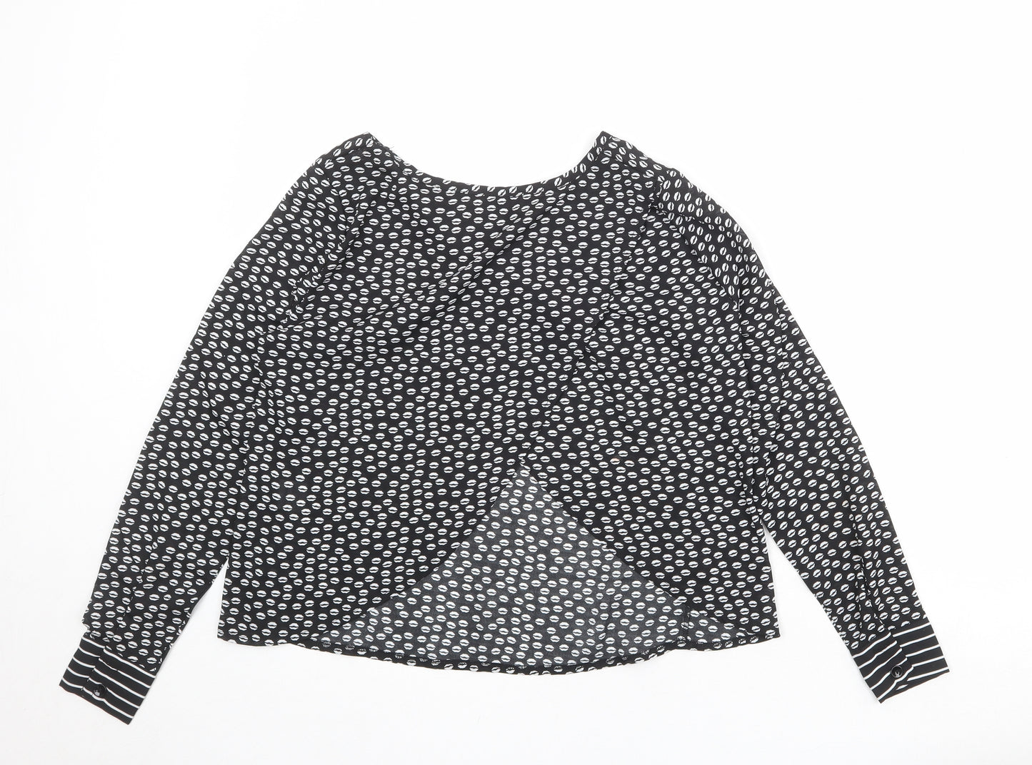 Anna Smith Womens Black Geometric Polyester Basic Blouse Size 8 Round Neck