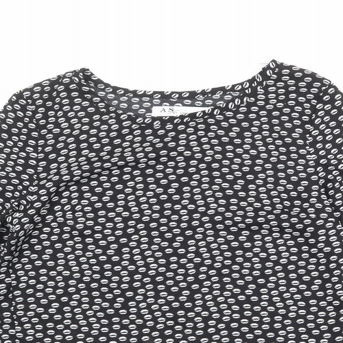Anna Smith Womens Black Geometric Polyester Basic Blouse Size 8 Round Neck