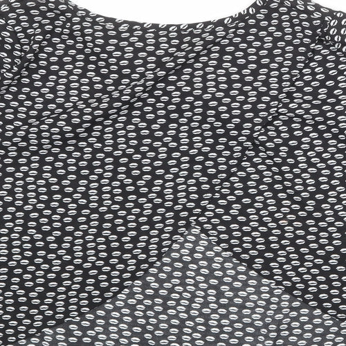 Anna Smith Womens Black Geometric Polyester Basic Blouse Size 8 Round Neck