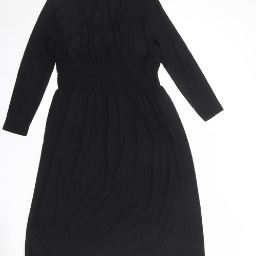 Marks and Spencer Womens Black Viscose Trapeze & Swing Size 14 Round Neck Pullover