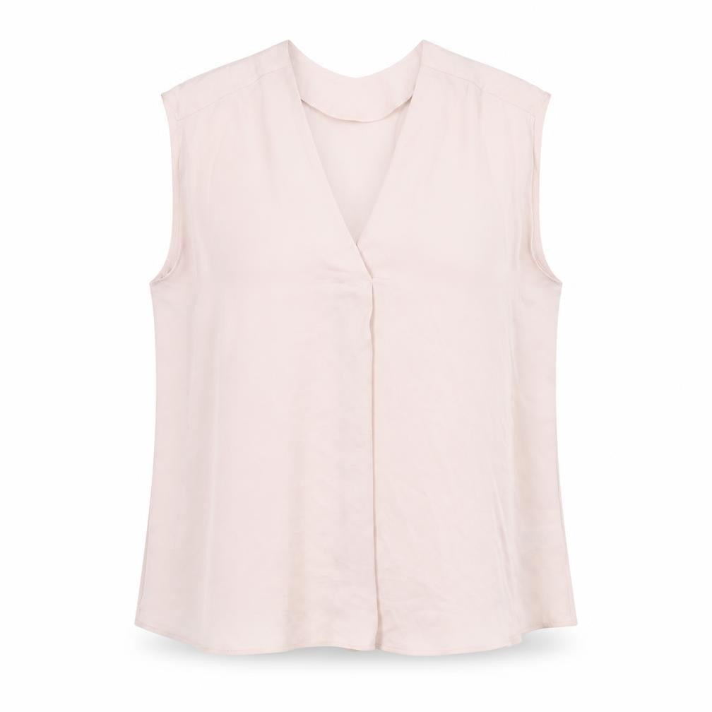 Front view of Marks & Spencer women’s pink polyester basic tank, size UK 10, v-neck