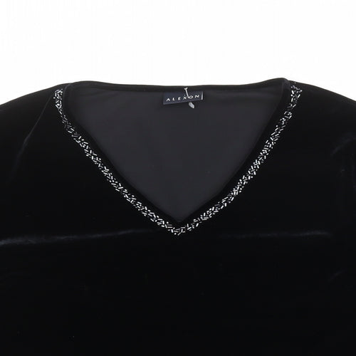 Alexon Womens Black Polyester Basic Blouse Size 16 V-Neck