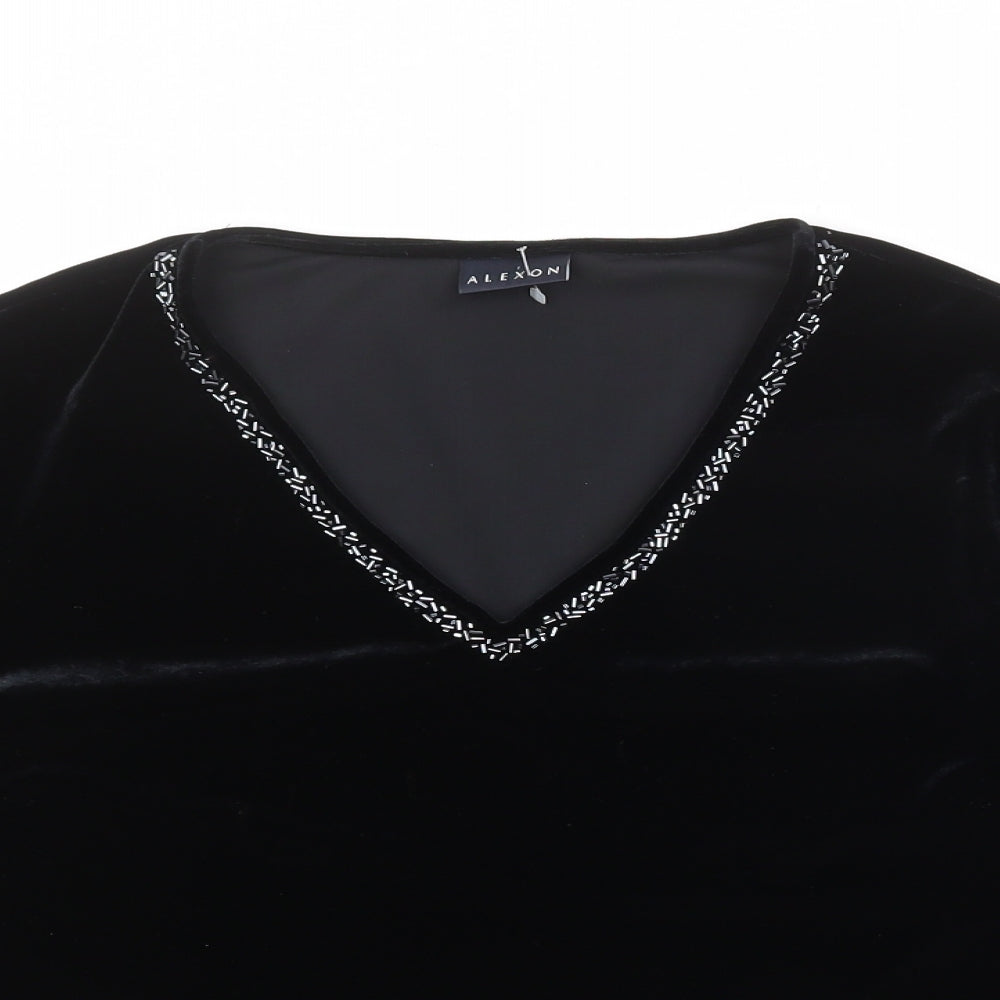 Alexon Womens Black Polyester Basic Blouse Size 16 V-Neck