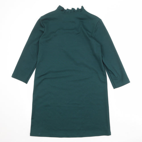 Zara Womens Green Polyester A-Line Size S Round Neck Zip