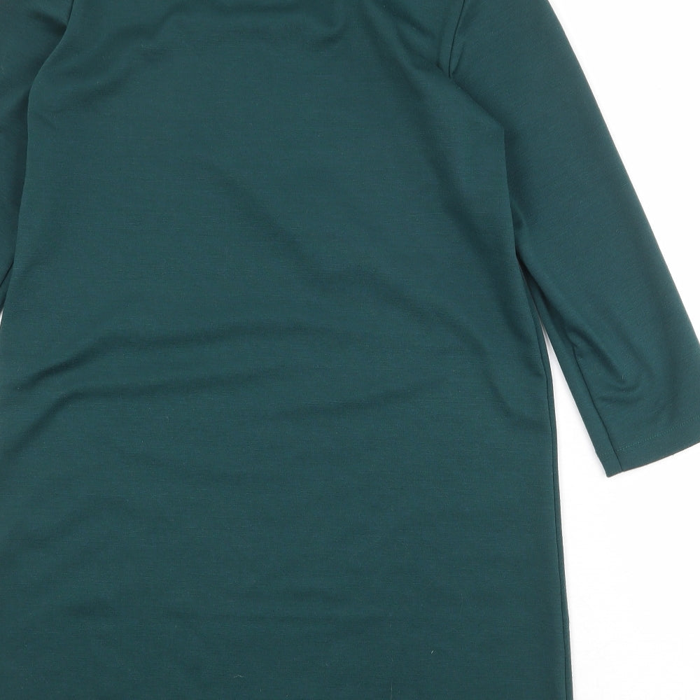 Zara Womens Green Polyester A-Line Size S Round Neck Zip