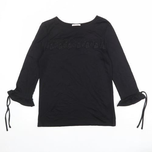 ORSAY Womens Black Viscose Basic Blouse Size M Round Neck - Lace Details