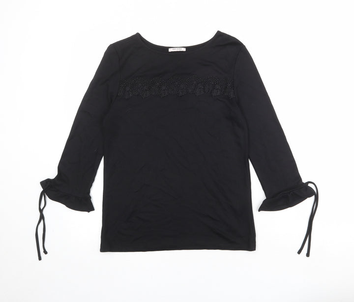 ORSAY Womens Black Viscose Basic Blouse Size M Round Neck - Lace Details