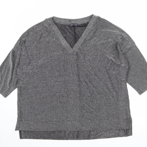 Marks and Spencer Womens Silver Polyamide Basic Blouse Size 16 V-Neck