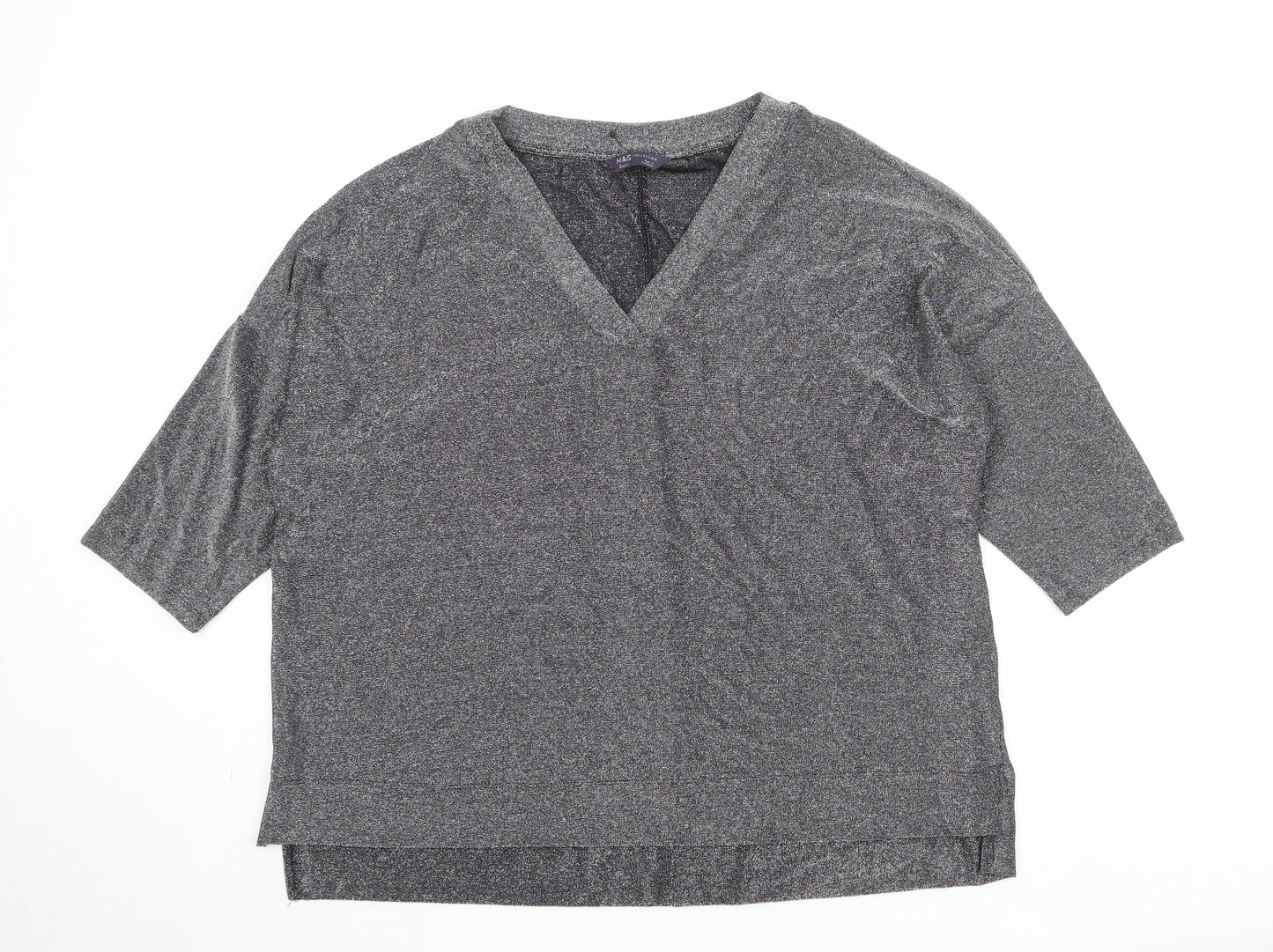 Marks and Spencer Womens Silver Polyamide Basic Blouse Size 16 V-Neck