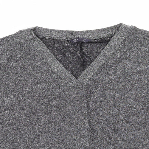 Marks and Spencer Womens Silver Polyamide Basic Blouse Size 16 V-Neck